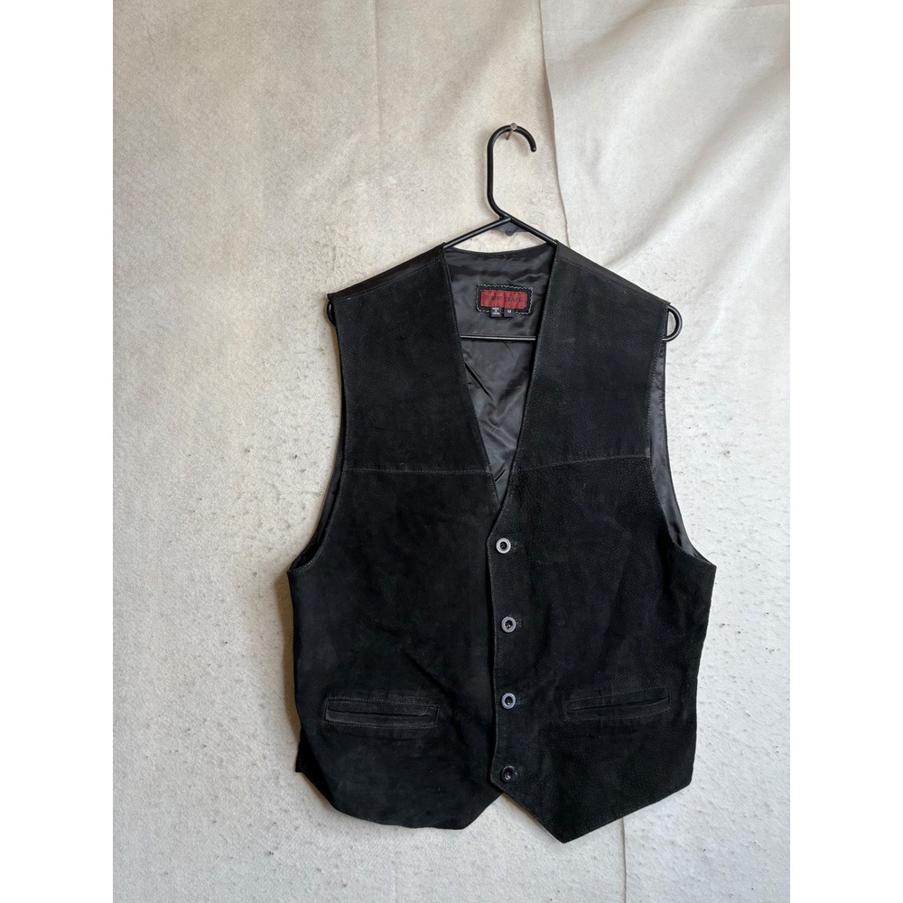 Europe Craft Mens Black Suede Leather Vest Western Biker Cinch Back Medium